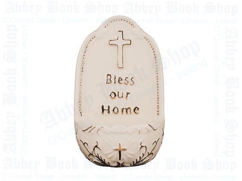 Porcelain Font – Bless Our Home/Cross (5″)