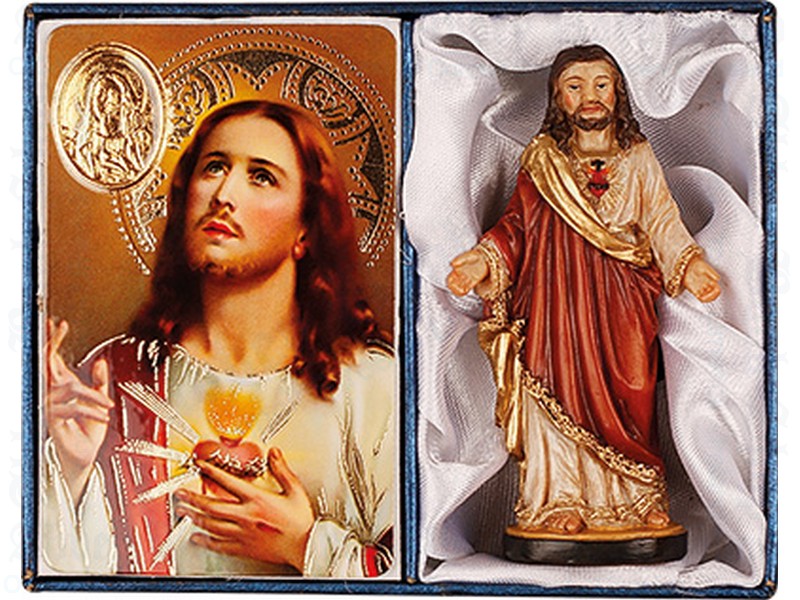 Sacred Heart Statue & Leaflet Set – Resin 3″
