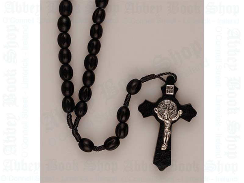 Saint Benedict Rosary Beads – Black Wood Corded