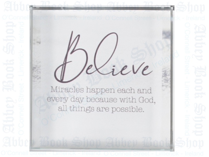 Glass Block Paperweight – Believe Miracles